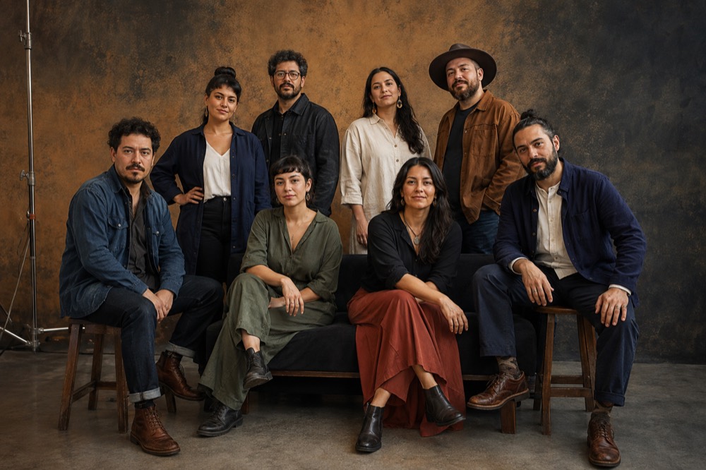 Equipo creativo de ocho personas retratado en estudio (imagen ilustrativa)