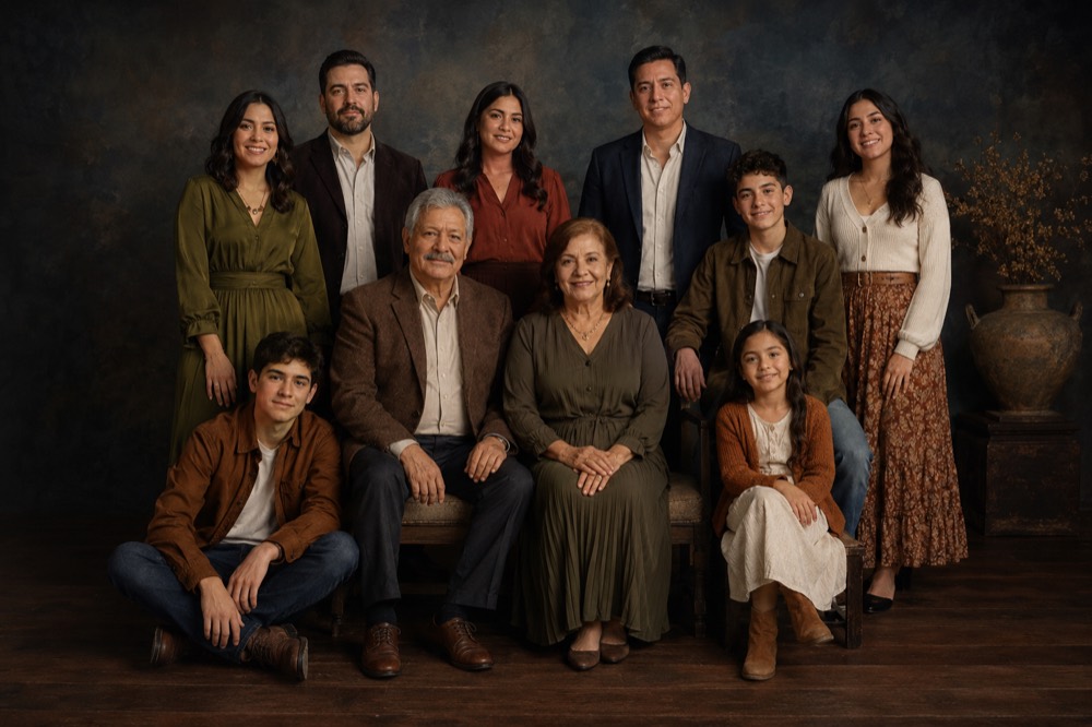 Retrato de una familia de diez personas y tres generaciones (imagen ilustrativa)