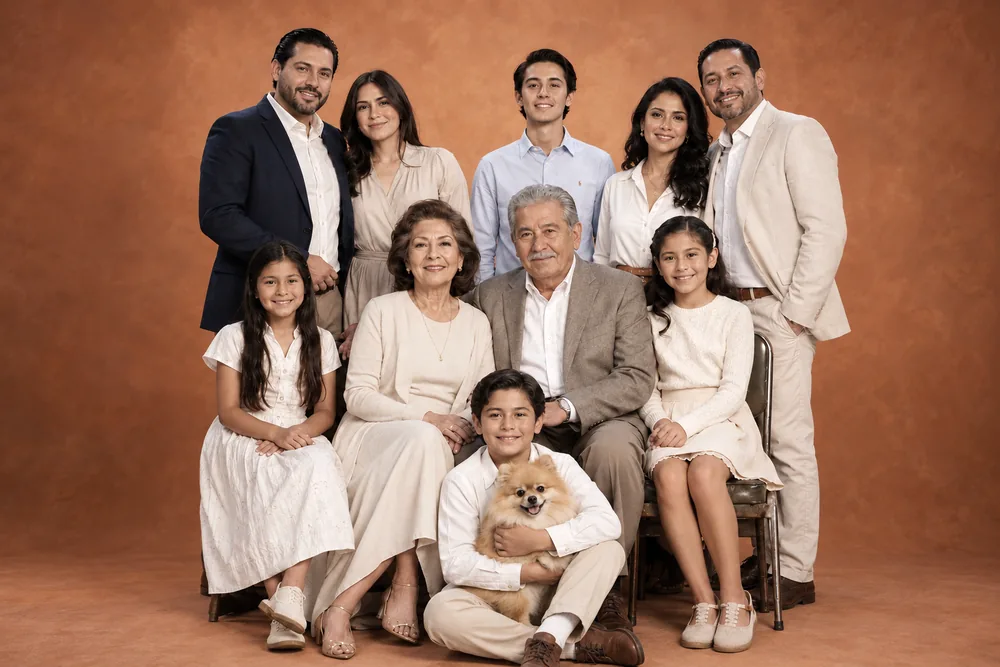 Colección Legado: familia de tres generaciones retratada en estudio