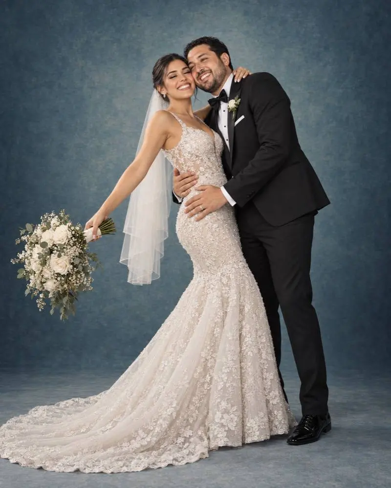 Irene y Rodrigo, retrato de novios en estudio